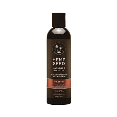 Bottle of Earthly Body Hemp Seed Massage & Body Oil Isle of You, 8 oz with natural hemp seed oil and chamomile extract label