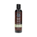 Bottle of Earthly Body Hemp Seed Massage and Body Oil in cucumber melon scent, 8 oz with dark brown label and black cap.