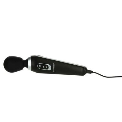 Black Palm Power Extreme Body Massager with ergonomic handle, silicone head, and attached power cord on white background.