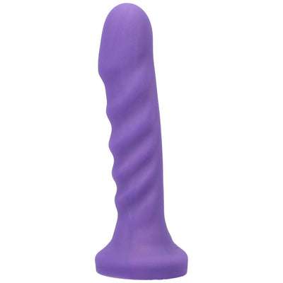 Midnight purple silicone vibrator with a curved, textured shaft and rounded tip for targeted stimulation.