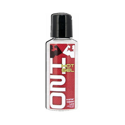 Small clear bottle of Elbow Grease H2O Hot Gel warming water-based lubricant with black cap and red label.
