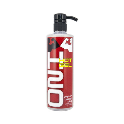 Elbow Grease H2O Hot Gel water-based warming lubricant in a clear pump bottle with red and black label.
