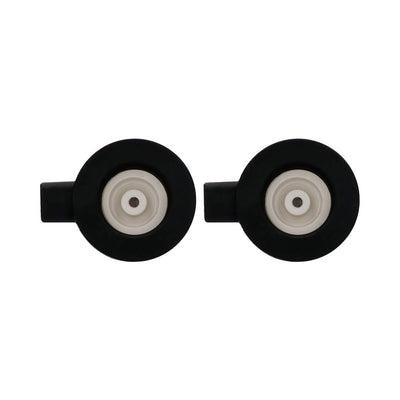 Pair of black and white electro nipple twisters with suction cups, designed for adjustable stimulation.