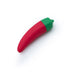 Compact red and green chili pepper-shaped vibrator made from smooth silicone with a flexible tip.