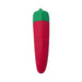 Compact red and green chili pepper-shaped personal massager with smooth silicone finish and USB charging port.