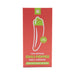 Packaging box of the Emojibator Chili Pepper USB vibrator in red with green and white graphics and text.