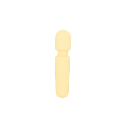Compact pale yellow wand vibrator with textured handle and rounded head, designed for discreet, powerful use.