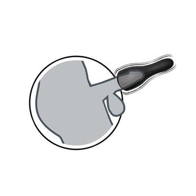 Black silicone suction and vibration sleeve designed for enhanced oral pleasure, shown in use illustration.