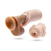 Beige EnLust Alyssa Stroker male stroker with open-ended design and textured interior, shown disassembled on white background.