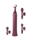 Eroscillator 2 Plus with four interchangeable attachments in deep plum color on white background.