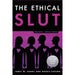 Book cover of The Ethical Slut third edition with stylized silhouettes of four people with hearts on their chests against a purple background.