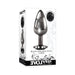 Evolved Black Gem large anal plug with a sleek gunmetal finish and black jewel base in white decorative packaging.