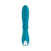 Blue dual vibrator with curved shaft and tongue flicker, featuring control buttons on the handle.