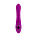 Purple silicone triple stimulator vibrator with textured shaft and suction feature in handle.