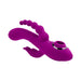Purple silicone triple stimulator vibrator with suction feature and textured shafts, designed for versatile stimulation.
