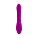Purple rechargeable silicone rabbit vibrator with textured shaft and three control buttons on the handle.