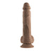Dark skin tone realistic silicone dildo with suction cup base, detailed texture, and lifelike design.