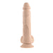 Realistic light skin tone silicone dildo with suction cup base, textured shaft, and detailed design.
