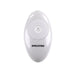 White oval-shaped remote control with three buttons and Evolved logo for rechargeable vibrator