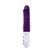 Rechargeable plum-colored thrusting vibrator with textured silicone shaft and white ergonomic handle with control buttons.