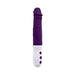 Black and purple rechargeable thrusting vibe with textured silicone shaft and white handle with control buttons.