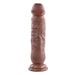 Realistic 7-inch brown silicone dong with lifelike texture and suction cup base for hands-free use.