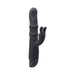 Black silicone rabbit vibrator with textured shaft, dual motors, flexible bunny ears, and three-button control panel.