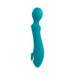 Teal silicone dual-ended wand vibrator with textured round head and ergonomic handle, featuring chrome accents and control buttons.