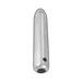 Silver rechargeable bullet vibrator with smooth tapered design and power button at the base.