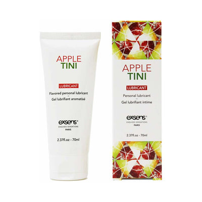 EXSENS Appletini flavored water-based personal lubricant tube and matching box with apple and cherry design, 70ml.