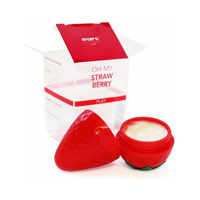 EXSENS Oh My Strawberry nipple cream in red strawberry-shaped container with open box packaging