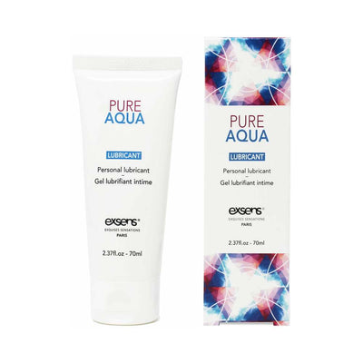 EXSENS Pure Aqua personal water-based lubricant tube and colorful geometric patterned box, 70ml size