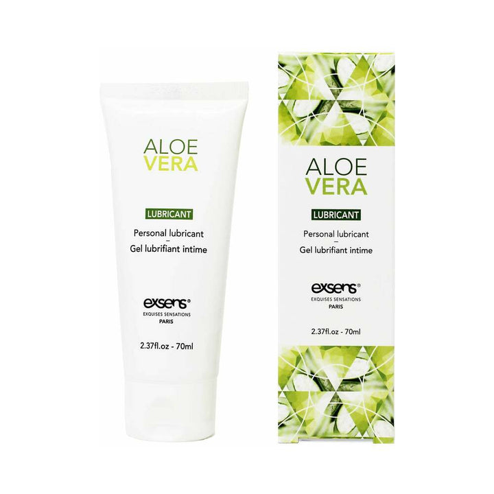 EXSENS Aloe Vera personal water-based lubricant tube and box with green aloe design, 70ml size