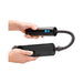 Hands holding a clear rechargeable automatic vacuum pump with flexible hose and control buttons.