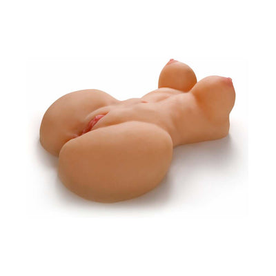 Beige realistic mega masturbator torso with large breasts and detailed anatomy for lifelike pleasure.