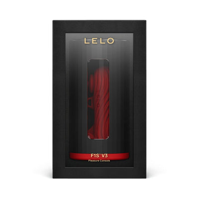 LELO F1S V3 Red male pleasure console in sleek black and red packaging with clear display window.