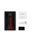 F1S V3 Red male pleasure device in black packaging with USB charging cable, user manual, and warranty card on white background.
