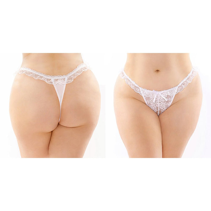 Fantasy Lingerie Bottoms Up Flora Ruffled Lace Crotchless Pearl Thong - SexToy.com