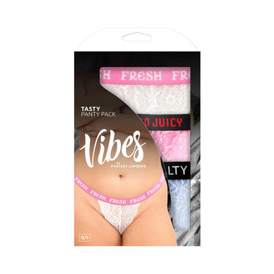 Fantasy Lingerie Vibes Tasty Vibes Pack 3-piece Lace Thong Panty Set Blue/pink/white