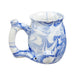 Blue marble ceramic mug with built-in pipe and hollow handle for smoking, holding approximately 11oz.