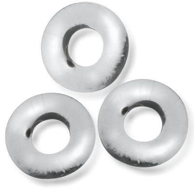 Three silver metallic jumbo cockrings made of soft, stretchy Flextpr material in a 3-pack set.