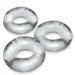 Three translucent silver jumbo cockrings made of soft, stretchy Flextpr material arranged on a white background.