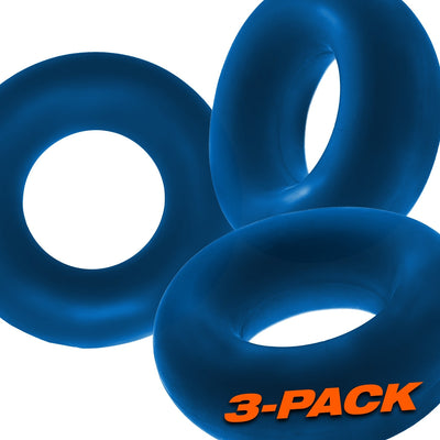 Three blue jumbo flexible cockrings arranged with 3-pack text on white background.