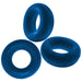 Three large blue flexible cockrings made from soft, stretchy material shown against a white background.