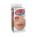 Packaging of F*ck Me Silly To Go deep throat oral stroker with lifelike lips and realistic teeth feature highlighted.