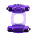 Purple duo-vibrating silicone ring with textured surface and dual bullet vibrators for enhanced pleasure.