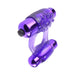 Purple duo-vibrating stretchy ring with textured surface and dual bullet vibrators for enhanced pleasure.