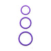 Set of three purple silicone rings in varying sizes for stamina enhancement and performance support.