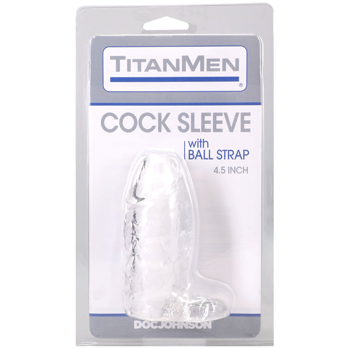 Titanmen Cock Sleeve With Ball Strap 4.5 Inch Clear