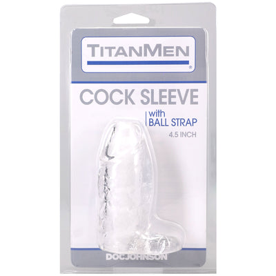 Titanmen Cock Sleeve With Ball Strap 4.5 Inch Clear